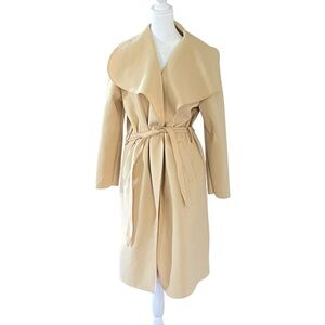 Shinestar Beige Wrap Coat Lightweight Waterfall Belted Women M